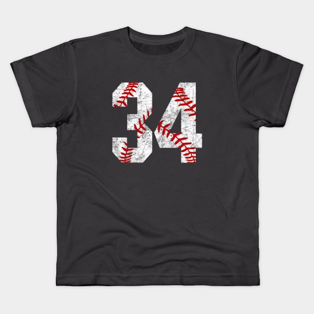 Vintage #34 Baseball Laces Baseball Mom Jersey Love Baseball Kids T-Shirt by TeeCreations